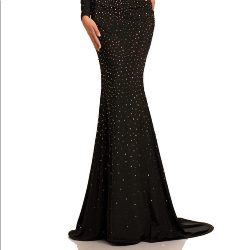 Johnathan Kayne Hand Beaded Asymmetrical Evening Gown Formal Stand Up Collar 12 - Picture 3 of 13